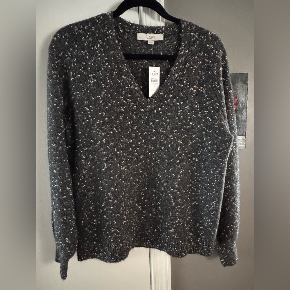 NWT LOFT Charcoal Speckled Knit Top